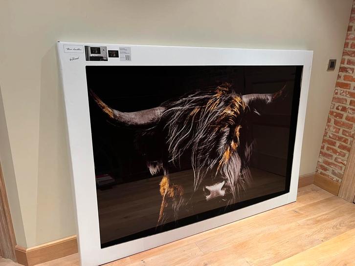 Schotse hooglander - 110 x 160 cm - glasschilderij - goud, Huis en Inrichting, Woonaccessoires | Schilderijen, Tekeningen en Foto's