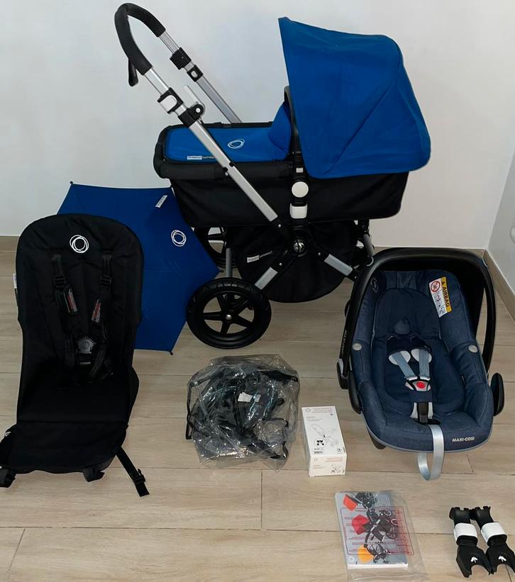 Bugaboo poussette 3 en 1 Bugaboo Cameileon 3+noir/bleu, Enfants & Bébés, Buggys, Comme neuf, Maxi-Cosi, Protection de pluie, Dossier réglable