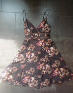 Elisa Blue zwarte zijden jurk, roze/beige bloemen, m 40, Maat 38/40 (M), Zwart, Zo goed als nieuw, Elisa Blue