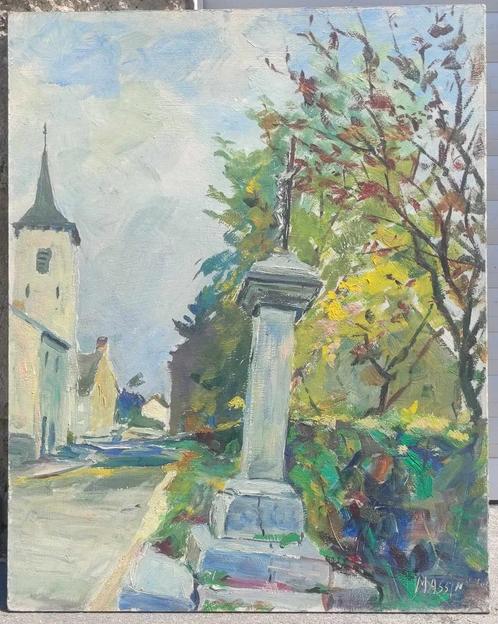 huile sur panneau signe monique massin, Antiek en Kunst, Kunst | Schilderijen | Klassiek, Ophalen of Verzenden