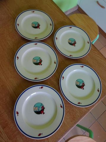 5 Assiettes à dessert Tintin - Trésor de Rackham le rouge -, Enlèvement ou Envoi, Tintin, Neuf, Ustensile