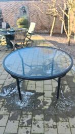 Tuintafel met glas, Ophalen, Gebruikt, Rond, Metaal
