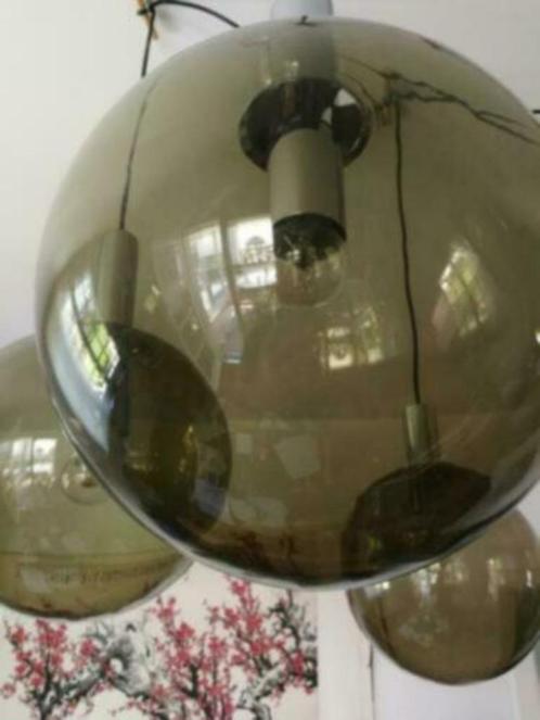 Suspension 3 Grands Globes Vintage OTT / Raak, Huis en Inrichting, Lampen | Hanglampen, Zo goed als nieuw, Glas, Metaal, Ophalen