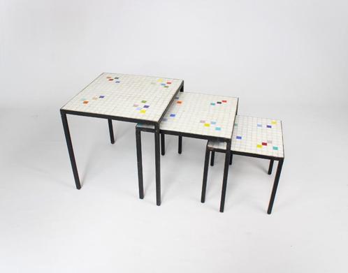 vintage mozaïek nesting bijzettafeltjes, Huis en Inrichting, Tafels | Bijzettafels, Gebruikt, Vierkant, Minder dan 45 cm, Minder dan 55 cm