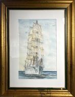 AQUARELLE originale rare – VOILIER 3 MAÎTRES en mer, Antiquités & Art, Art | Peinture | Moderne, Enlèvement ou Envoi