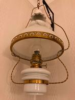 Oude olie-hanglamp  wit glas porselein en koper, Ophalen of Verzenden