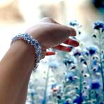 Bracelet, topaze pierre précieuse naturelle, argent, or blan, Comme neuf, Avec pierre précieuse, Bleu, Argent