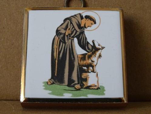 Heilige Franciscus miniatuur tegeltje Heilige Franciscus 4x4, Verzamelen, Religie, Zo goed als nieuw, Christendom | Katholiek