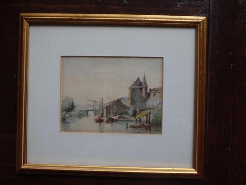 Stadje aan de rivier met personen 1841 - Willem van Hove (NL, Antiek en Kunst, Kunst | Schilderijen | Klassiek, Ophalen of Verzenden