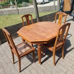 8 hoekige oude eiken tafel met 4 bijpassende stoelen, Ophalen, Gebruikt