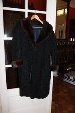 Astrakan mantel - jaren 50 met  bontkraag en leren afwerking, Ophalen, Zo goed als nieuw, Maat 46/48 (XL) of groter, Zwart