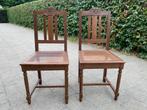 Set van 2 antieke stoelen met rieten zitting en houtsnijwerk, Riet of Rotan, Gebruikt, Twee, Bruin