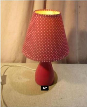 Leuk Rood-Roze Vintage Tafellamp in aardewerk en stof - 32cm beschikbaar voor biedingen