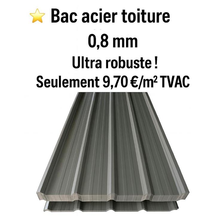 Tôle toiture - Bac acier 0,8 mm - Seulement 9,70€/m² TVAC ! , Doe-het-zelf en Bouw, Isolatie en Afdichting, Nieuw, Overige materialen