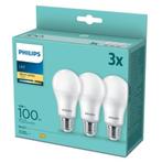 3 X LED LAMPEN - 100W - E27 - PHILPS -WARM WIT - MULTI PACK, Nieuw, E27 (groot), Peer, Led-lamp