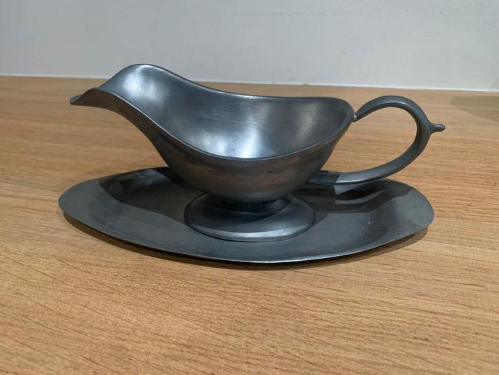 Franse tinnen sauskom met onderschotel – 95% étain, Antiek en Kunst, Antiek | Tin, Ophalen