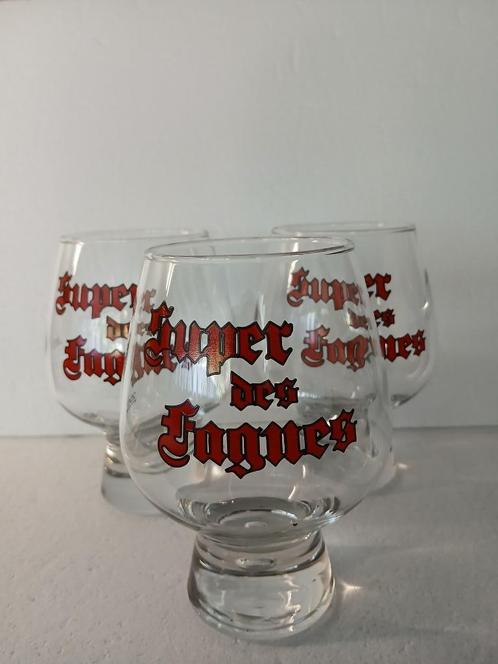 Drie antieke SUPER DES FAGNES glaswerk in perfecte zomer, Verzamelen, Biermerken, Zo goed als nieuw, Glas of Glazen, Overige merken