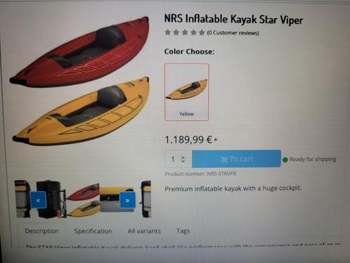 Kayak gonflable NRS Star Viper., Sports nautiques & Bateaux, Canoës, Comme neuf, Kayak, Gonflable, Enlèvement