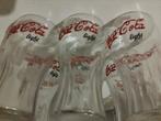 6 witte Retro glazen Coca Cola light reliëf rood, Ophalen of Verzenden, Nieuw