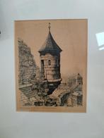 oude pentekening (1939) van toren in Luxemburg, Ophalen of Verzenden