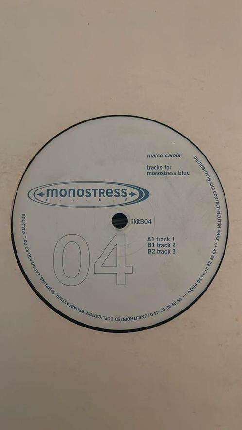 Marco Carola - Tracks For Monostress Blue (12") techno, CD & DVD, Vinyles | Dance & House, Utilisé, Techno ou Trance, 12 pouces