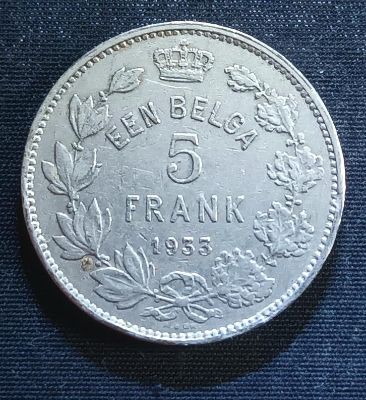 1 belga 5 frank 1933 VL pos. B - Albert I, Postzegels en Munten, Munten | België, Losse munt, Verzenden