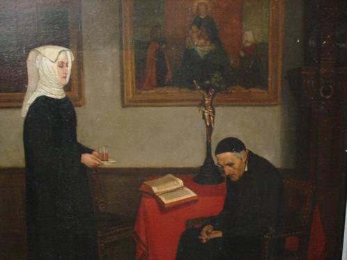 CONSTANTIN MEUNIER °1831-1905 olie/doek 'De oude priester', Antiek en Kunst, Kunst | Schilderijen | Klassiek, Ophalen
