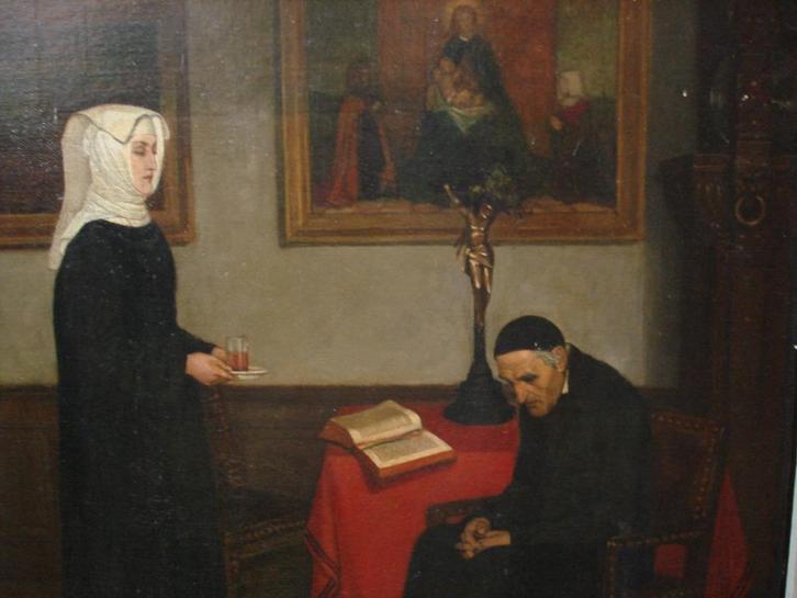 CONSTANTIN MEUNIER °1831-1905 olie/doek 'De oude priester', Antiek en Kunst, Kunst | Schilderijen | Klassiek, Ophalen