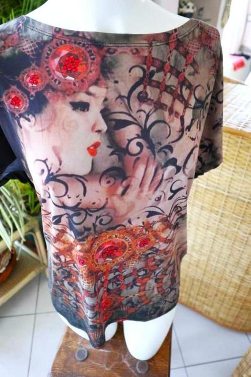 leuk sprankelend face top T-shirt Geisha, Kleding | Dames, T-shirts, Zo goed als nieuw, Maat 42/44 (L), Overige kleuren, Korte mouw