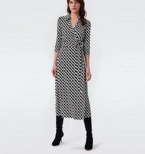 Diane Von Furstenberg - Black & White Chain Link Wrap Dress, Kleding | Dames, Jurken, Zo goed als nieuw, Maat 38/40 (M), Ophalen of Verzenden