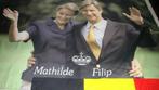 verlaagd: Vlag polyester Koningspaar Filip & Mathilde, Ophalen of Verzenden, Nieuw, Overige typen