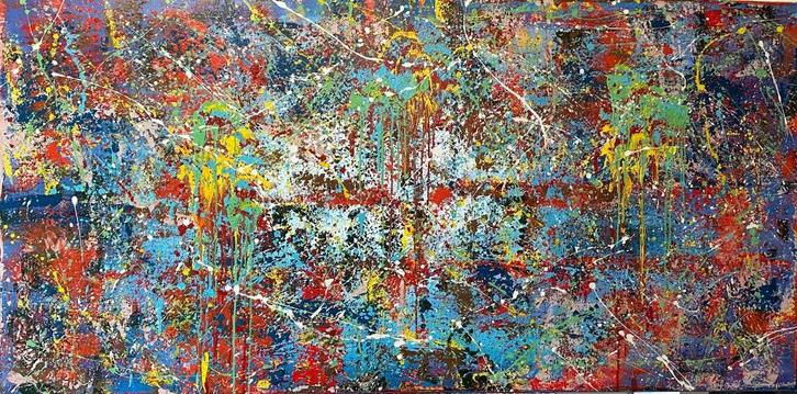 Valera- Kleurrijke abstract- Handgeschilderd- Uniek- XXL, Antiek en Kunst, Kunst | Schilderijen | Abstract, Ophalen of Verzenden