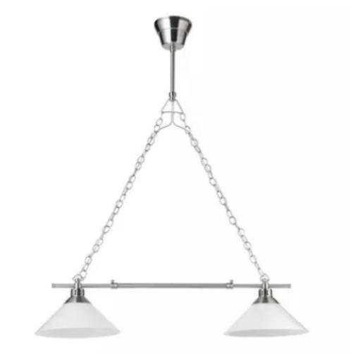 Lustre double suspensions - Etat neuf, Huis en Inrichting, Lampen | Hanglampen, Zo goed als nieuw, Glas, Metaal, Ophalen