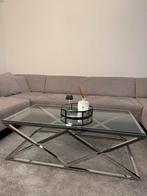 Moderne salontafel glas en chroom, Ophalen, Gebruikt, 100 tot 150 cm, 50 tot 100 cm