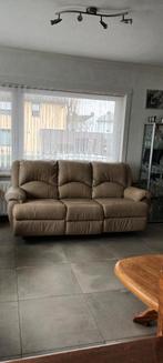 SALON CANAPE 3 PLACES AVEC 2 RELAX + 2 FAUTEUILS RELAX, 75 à 100 cm, Ensemble salon en cuir beige 5 places: 3places +2 places