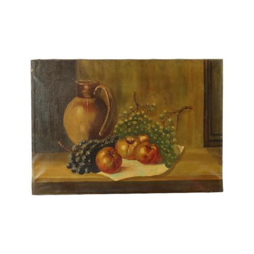 Stilleven Fruit met een Kruik Olieverf op Doek Schilderij Ge, Antiek en Kunst, Kunst | Schilderijen | Klassiek, Ophalen of Verzenden