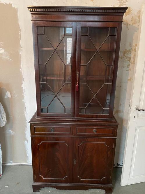 Antiek vintage vitrine wandkast, Huis en Inrichting, Kasten | Vitrinekasten, Ophalen