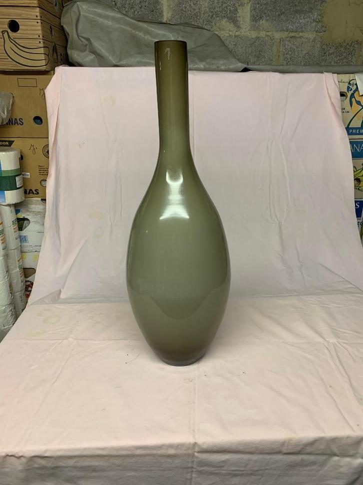 Kaki groene vintage vaas, Huis en Inrichting, Woonaccessoires | Vazen, Groen, Glas, Ophalen of Verzenden