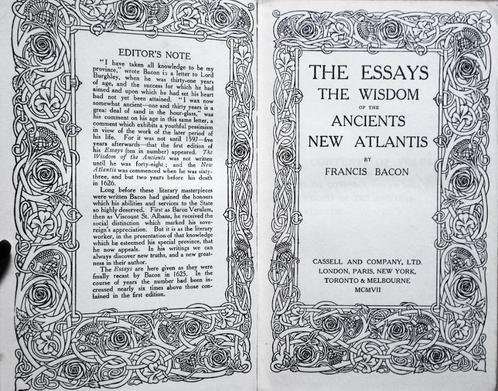 Fr. Bacon - Essays-Wisdom of the Ancients-New Atlantis -1907, Livres, Littérature, Utilisé, Europe autre, Enlèvement ou Envoi