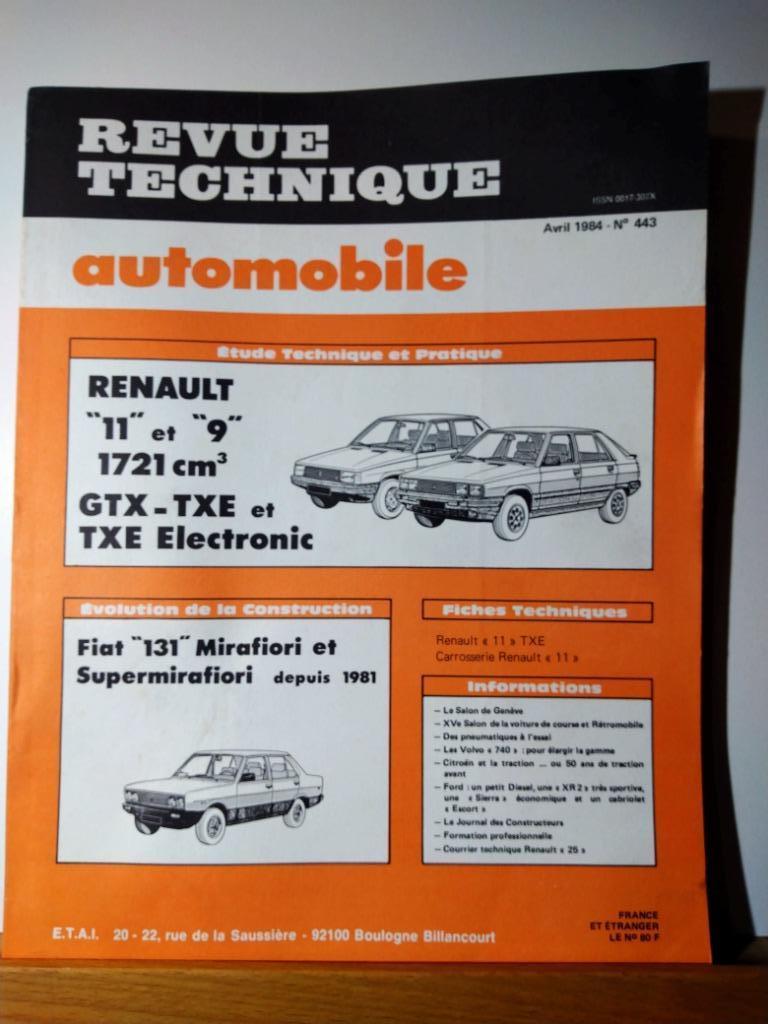 RTA - Renault 11 et 9 - Revue technique automobile n 443, Autos : Divers, Modes d'emploi & Notices d'utilisation, Envoi