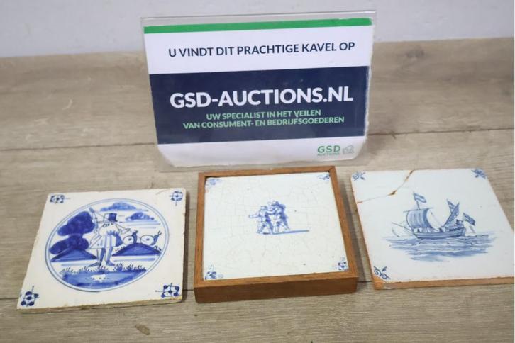 Set van 3 Antiek Blauw/Witte Wandtegeltjes, Antiek en Kunst, Antiek | Overige Antiek
