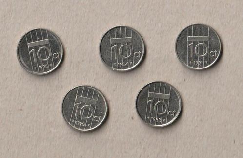 Nederland : 5 (gebruikte) munten van 10 ct (1983-1995), Postzegels en Munten, Munten | Nederland, Setje, 10 cent, Koningin Beatrix