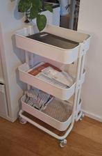 Witte Roltafel (op wielen), Ophalen, Minder dan 50 cm, Zo goed als nieuw, Metaal