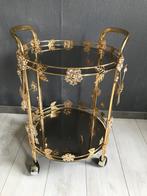 Vintage Bijzettafel Trolley Rookglas Steentjes, Huis en Inrichting, Ophalen, Minder dan 55 cm, Rond, Roccoco