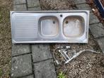 Roestvrijstalen dubbele spoelbak + kraan, Huis en Inrichting, Ophalen, Gebruikt, Minder dan 100 cm, 25 tot 50 cm