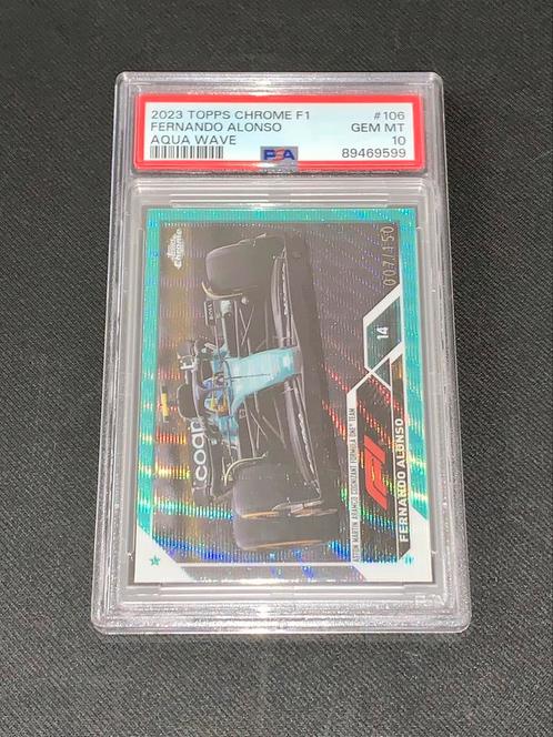 2023 Topps F1 Fernando Alonso Aston Martin /150 PSA 10 card, Hobby & Loisirs créatifs, Autocollants & Images, Comme neuf, Image