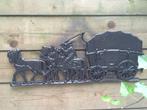 Wanddecoratie, gietijzeren haardplaat Boerenpaard met wagen,, Tuin en Terras, Ophalen of Verzenden