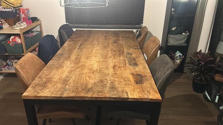 Industriële eettafel hout & staal – 200x100 cm, Huis en Inrichting, Tafels | Eettafels, Gebruikt, 100 tot 150 cm, 200 cm of meer