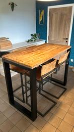 Hoge tafel (1m10) met leren stoelen, Huis en Inrichting, 90 cm of meer, Gebruikt, Leer, Ophalen