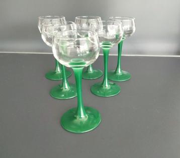 Vintage set van 6 glazen „LUMINARC FRANCE” op groene basis